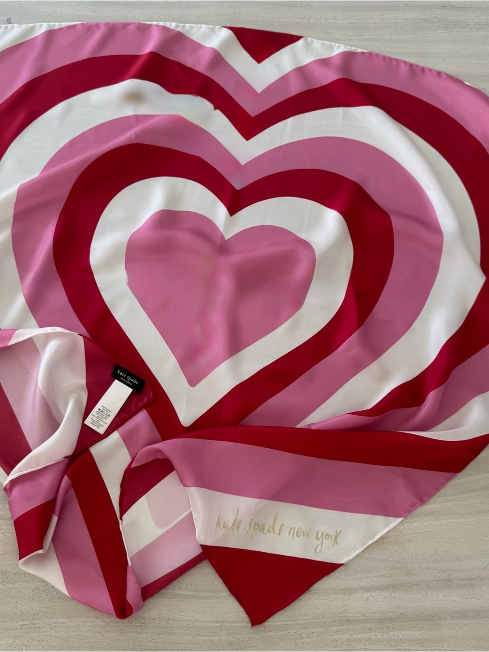 kate spade Pink, Red & White Heart Print Silk Scarf